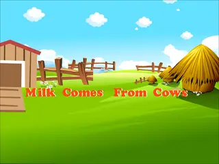 Opening frame of “Milk Comes From Cows”, activity 1A Unit 1 Lesson 5 — an interactive activity.