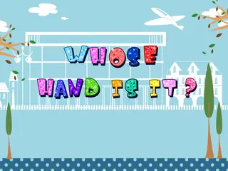 Opening frame of “Whose Hand Is It?”, activity 1A Unit 2 Lesson 7 — an interactive activity.