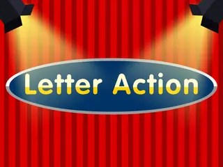 Opening frame of “Letter Action”, activity 1A Unit 2 Lesson 9 — an interactive activity.