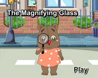 Opening frame of “The Magnifying Glass”, activity 1A Unit 3 Lesson 7 — an interactive activity.