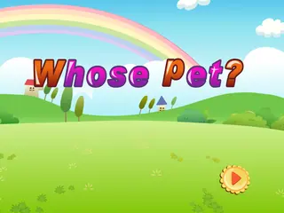 Opening frame of “Whose Pet?”, activity 1A Unit 3 Lesson 8 — an interactive activity.