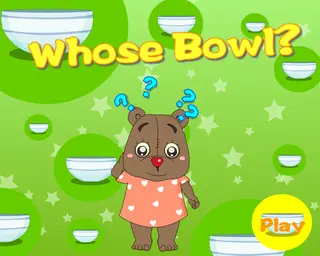 Opening frame of “Whose Bowl?”, activity 1A Unit 3 Lesson 8 — an interactive activity.