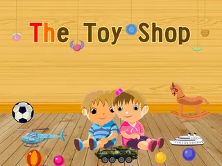Opening frame of “The Toy Shop”, activity 1A Unit 4 Lesson 4 — an interactive activity.