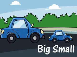 Opening frame of “Big Small”, activity 1A Unit 4 Lesson 7 — an interactive activity.