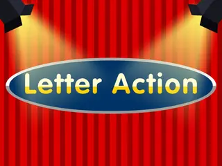 Opening frame of “Letter Action”, activity 1A Unit 4 Lesson 9 — an interactive activity.