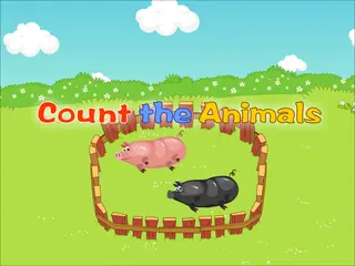 Opening frame of “Count the Animals”, activity 1B Unit 1 Lesson 3 — an interactive activity.