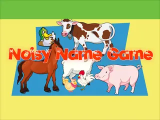 Opening frame of “Noisy Name Game”, activity 1B Unit 1 Lesson 4 — an interactive activity.