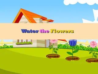Opening frame of “Water the Flowers”, activity 1B Unit 2 Lesson 6 — an interactive activity.