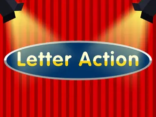 Opening frame of “Letter Action”, activity 1B Unit 2 Lesson 9 — an interactive activity.