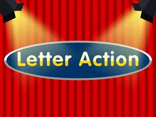 Opening frame of “Letter Action”, activity 1B Unit 3 Lesson 9 — an interactive activity.