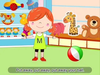 Opening frame of “Put Away the Toys”, activity 1B Unit 4 Lesson 2 — a linear activity.