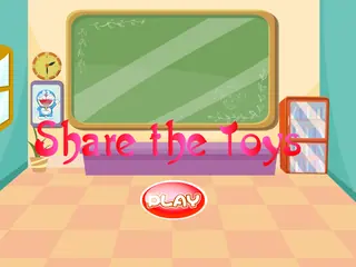 Opening frame of “Share the Toys”, activity 1B Unit 4 Lesson 5 — an interactive activity.