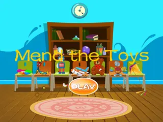 Opening frame of “Mend the Toys”, activity 1B Unit 4 Lesson 6 — an interactive activity.