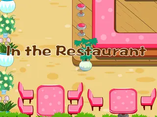 Opening frame of “In the Restaurant”, activity 2A Unit 4 Lesson 7 — an interactive activity.