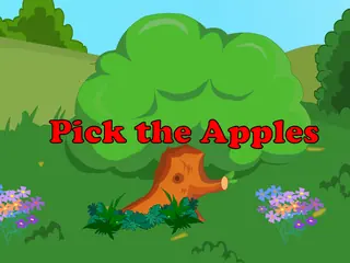 Opening frame of “Pick the Apples”, activity 2A Unit 4 Lesson 9 — an interactive activity.