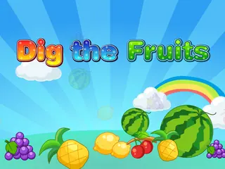 Opening frame of “Dig the Fruits”, activity 2B Unit 1 Lesson 3 — an interactive activity.
