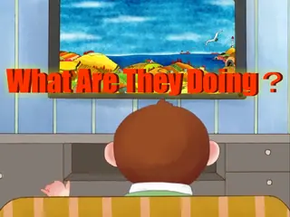 Opening frame of “What Are They doing?”, activity 2B Unit 3 Lesson 3 — an interactive activity.