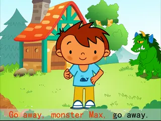 Opening frame of “Go Away Monster Max”, activity 2B Unit 4 Lesson 4 — a linear activity.
