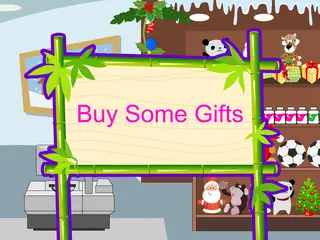 Opening frame of “Buy Some Gifts”, activity 3A Unit 4 Lesson 5 — an interactive activity.