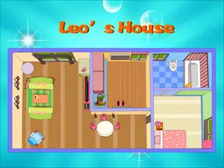 Opening frame of “Leo's House”, activity 3B Unit 1 Lesson 2 — an interactive activity.