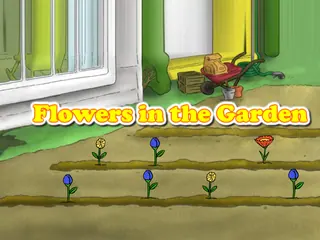 Opening frame of “Flowers in the Garden”, activity 3B Unit 1 Lesson 7 — an interactive activity.