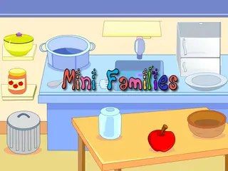 Opening frame of “Mini Families”, activity 3B Unit 1 Lesson 8 — an interactive activity.