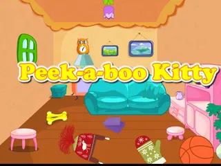 Opening frame of “Peek-a-boo Kitty”, activity 3B Unit 1 Lesson 8 — an interactive activity.