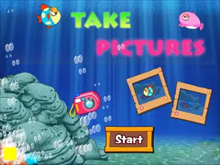 Opening frame of “Take Pictures”, activity 3B Unit 2 Lesson 7 — an interactive activity.