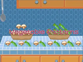 Opening frame of “Vegetable Patterns”, activity 3B Unit 3 Lesson 8 — an interactive activity.