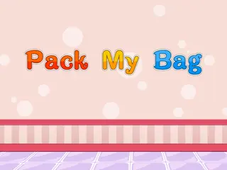 Opening frame of “Pack My Bag”, activity 3B Unit 4 Lesson 3 — an interactive activity.