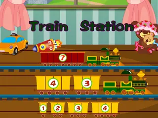 Opening frame of “Trains Station”, activity 3B Unit 4 Lesson 8 — an interactive activity.
