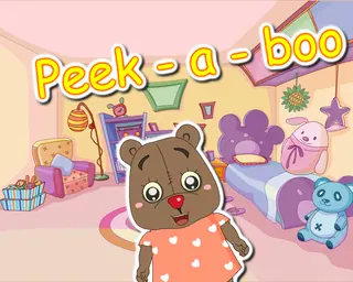 Opening frame of “Peek-a-boo”, activity 4A Unit 1 Lesson 4 — an interactive activity.