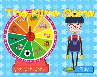 Opening frame of “The Mime Game”, activity 4A Unit 1 Lesson 5 — an interactive activity.