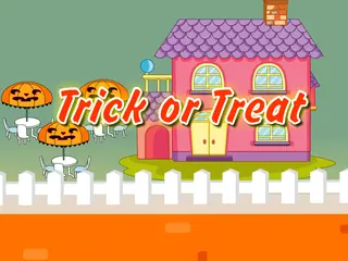 Opening frame of “Trick or Treat”, activity 4A Unit 2 Lesson 7 — an interactive activity.