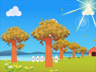 Opening frame of “Autumn Leaves Are Falling Down”, activity 4A Unit 3 Lesson 5 — a linear activity.
