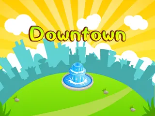 Opening frame of “Downtown”, activity 4B Unit 1 Lesson 2 — an interactive activity.