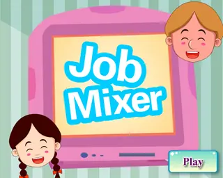 Opening frame of “Job Mixer”, activity 4B Unit 1 Lesson 3 — an interactive activity.