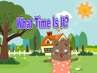 Opening frame of “What Time Is It?”, activity 4B Unit 3 Lesson 4 — an interactive activity.