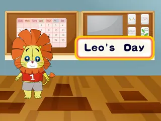 Opening frame of “Leo's Day”, activity 4B Unit 3 Lesson 5 — an interactive activity.