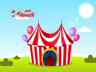 Opening frame of “Math at the Circus”, activity 4B Unit 4 Lesson 7 — an interactive activity.